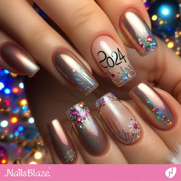 Embellished New Year Nail Design | 2024 Nails - NB1334