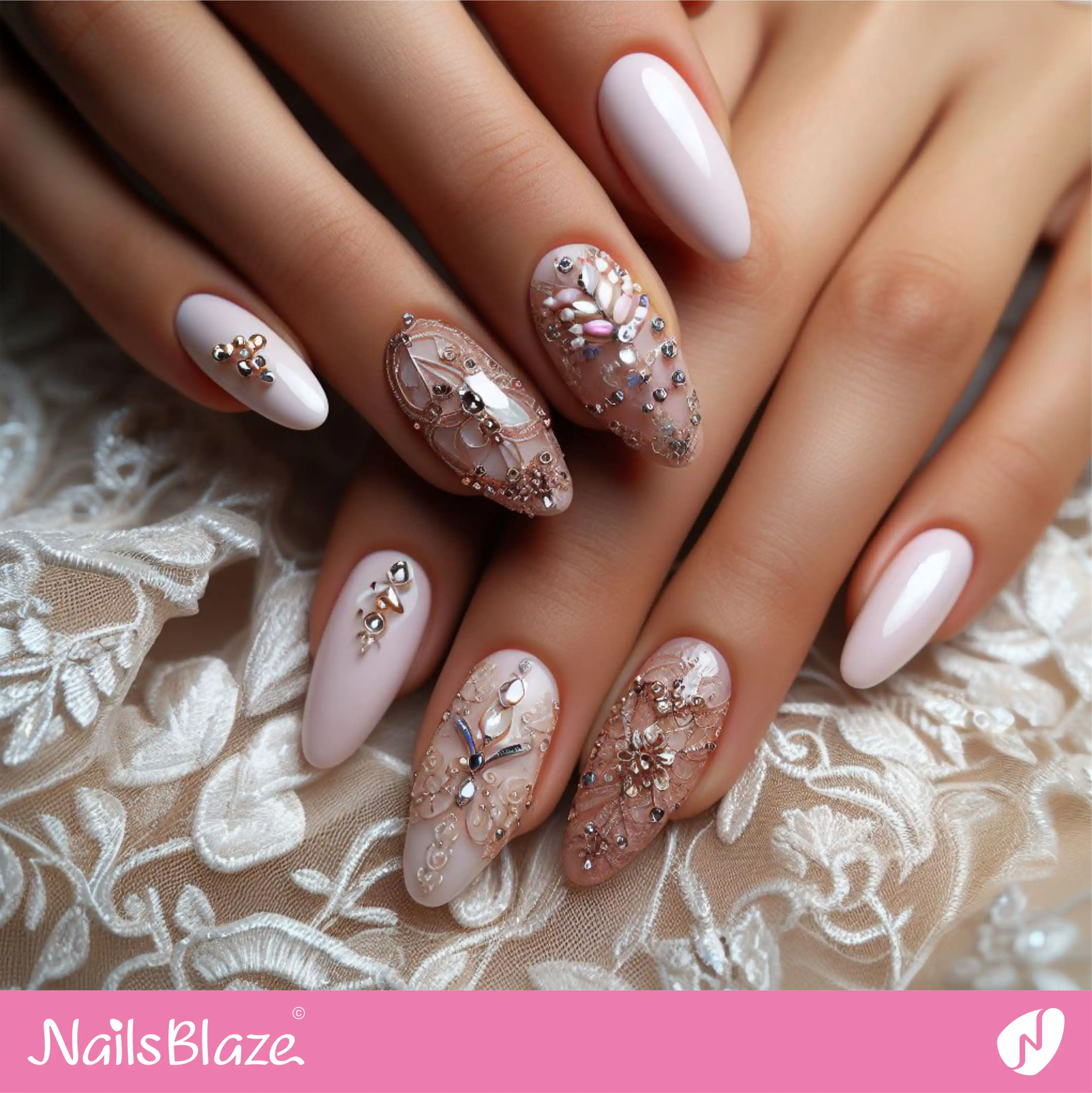 Bridal Shower Rhinestone Nails | Wedding-NB-D-70