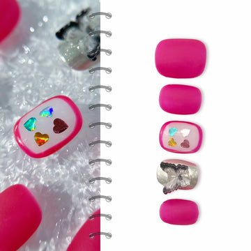 Barbie Girl | Handemade  Pink Square Diamond Handing Drawing Butterfly Press On Nails