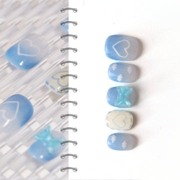 Childhood | Handmade Square Blue Heart Cute 3D Glossy Press On Nails