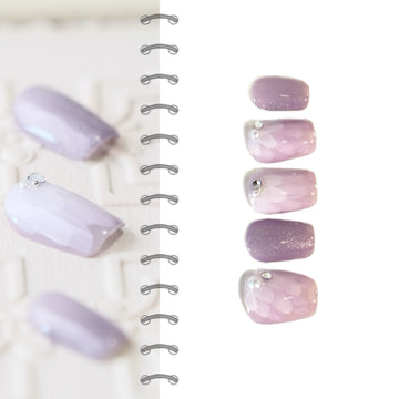 Purple Feather | Handmade Diamonds Purple Elegance Square Press On Nails