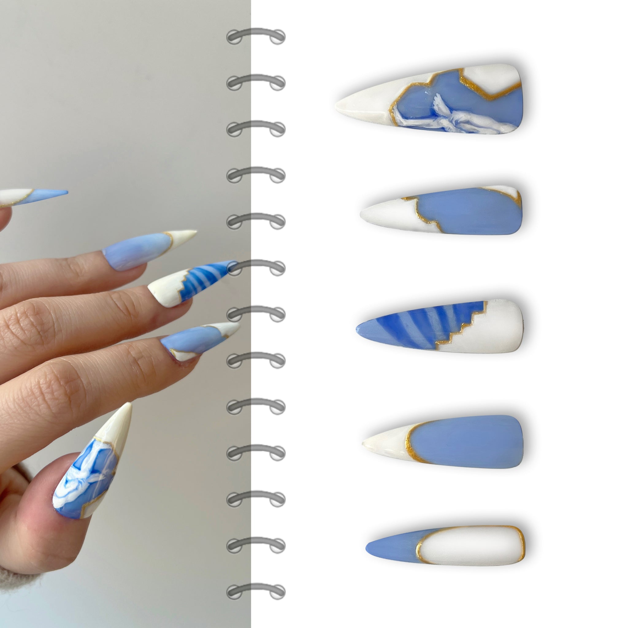 Azure Dream|Handmade Drawing Coffin Luxury Press On Nails