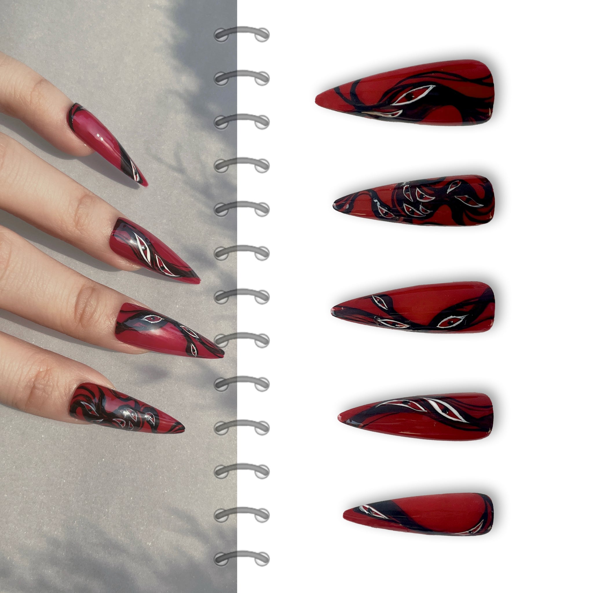 Flame Night Charm|Handmade Hand Drawing Coffin Luxury Press On Nails